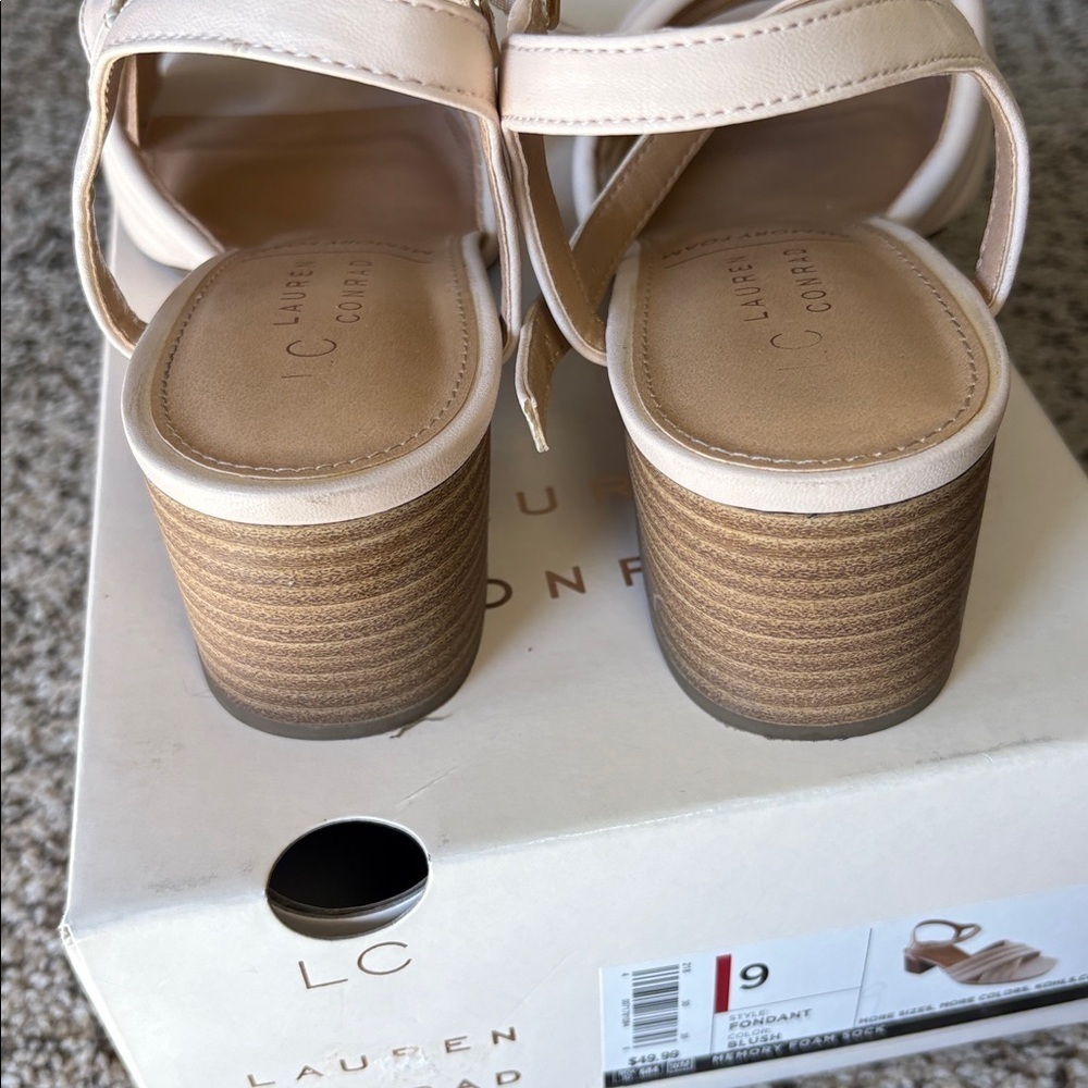 LC Lauren Conrad Cream Blush Pink Block Heel Sandals Size 9 - Picture 8 of 8